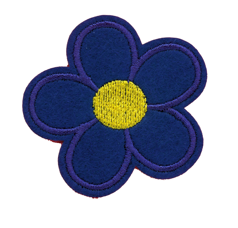 Broderat tygmärke Mörkblå Blomma