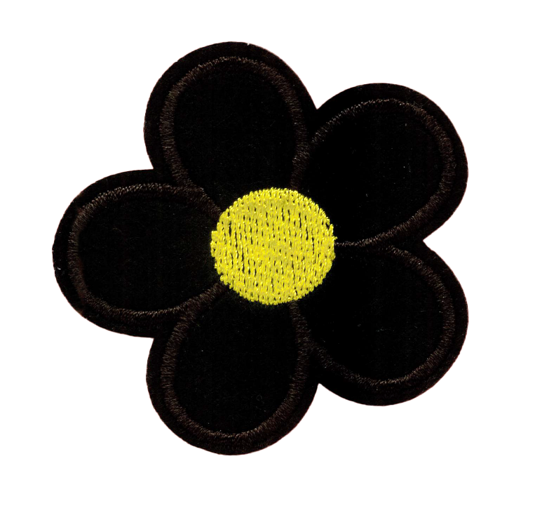 Broderat tygmärke Svart Blomma