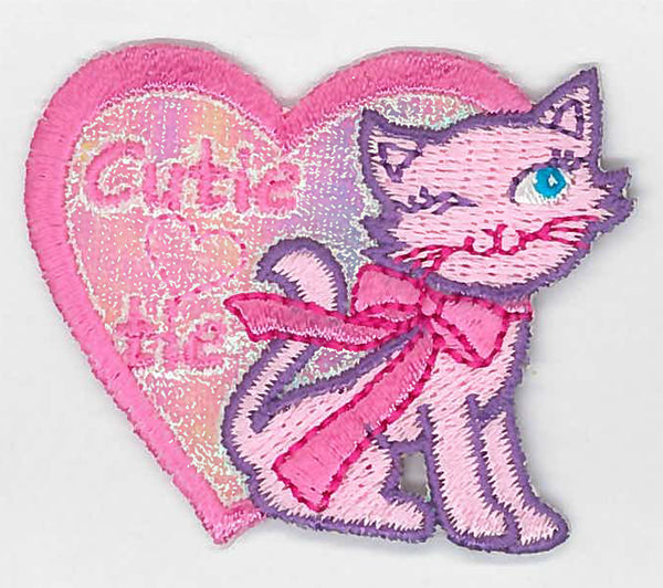 Broderat Tygmärke med Rosa Katt - Sykungen