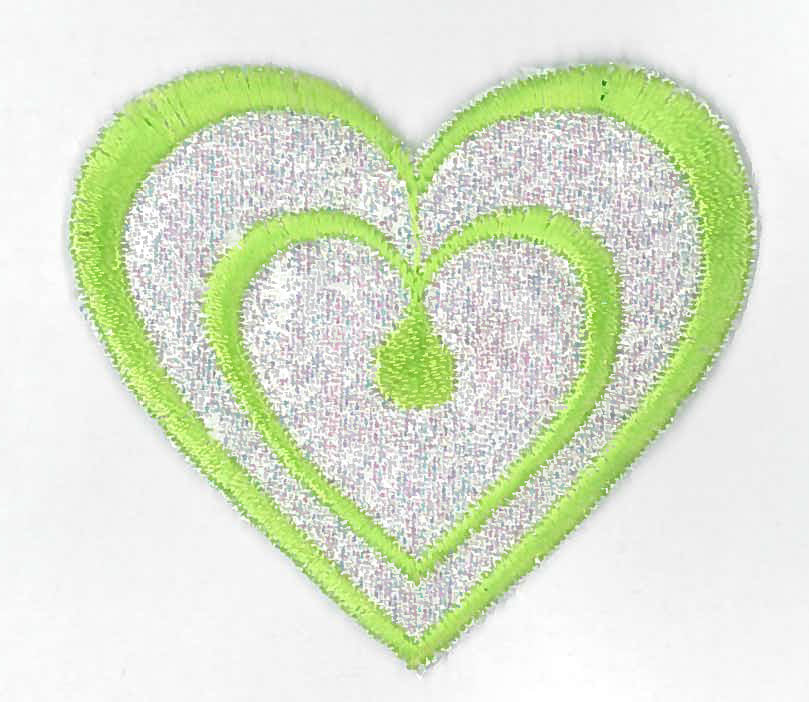 Tygmärke hjärta grönt med silverglitter